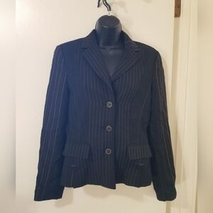 Apanage Black Wool Blend Pinstripe Tailored Blazer Size 4